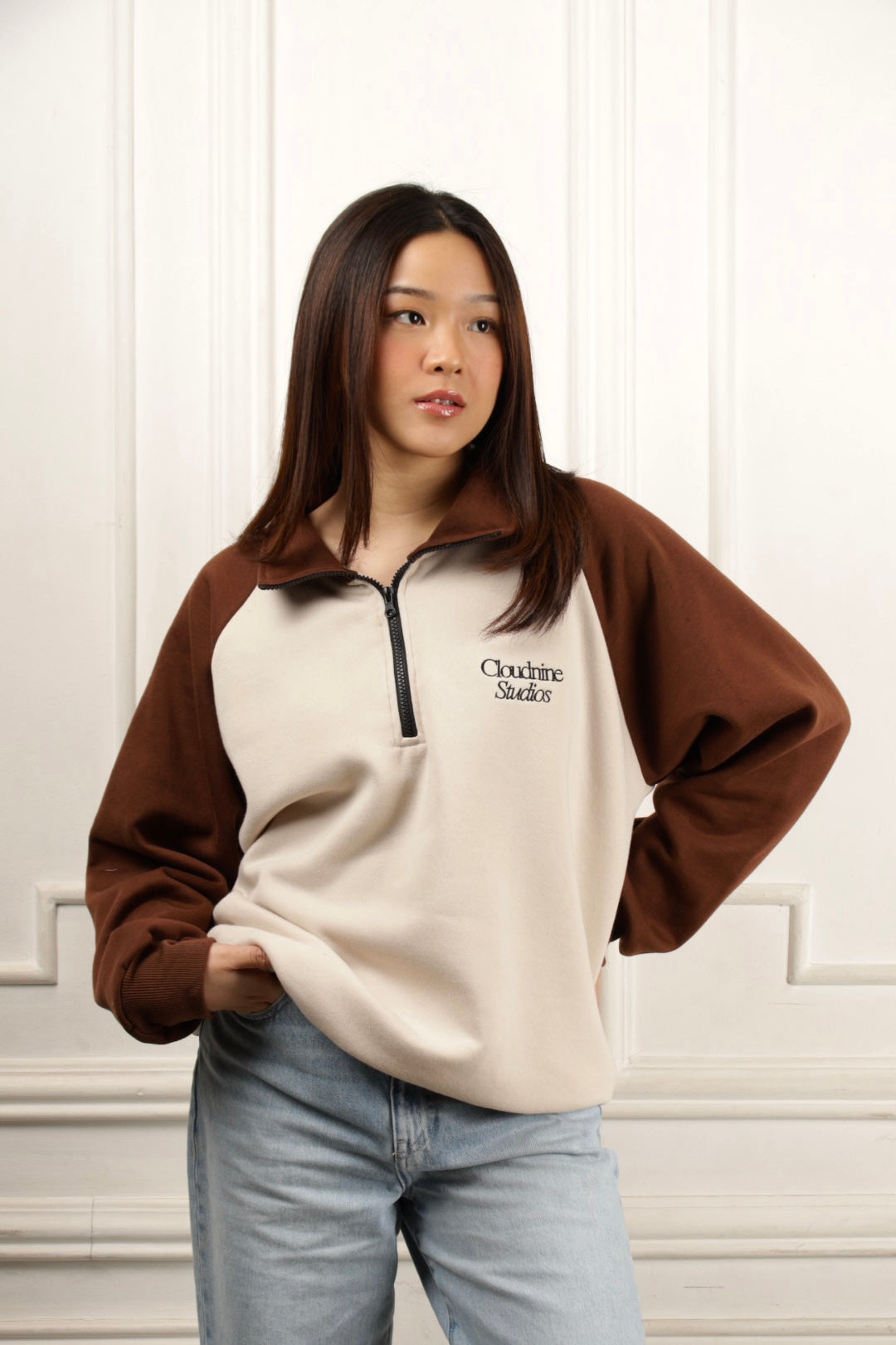 Two-Tone Halfzip Sweater